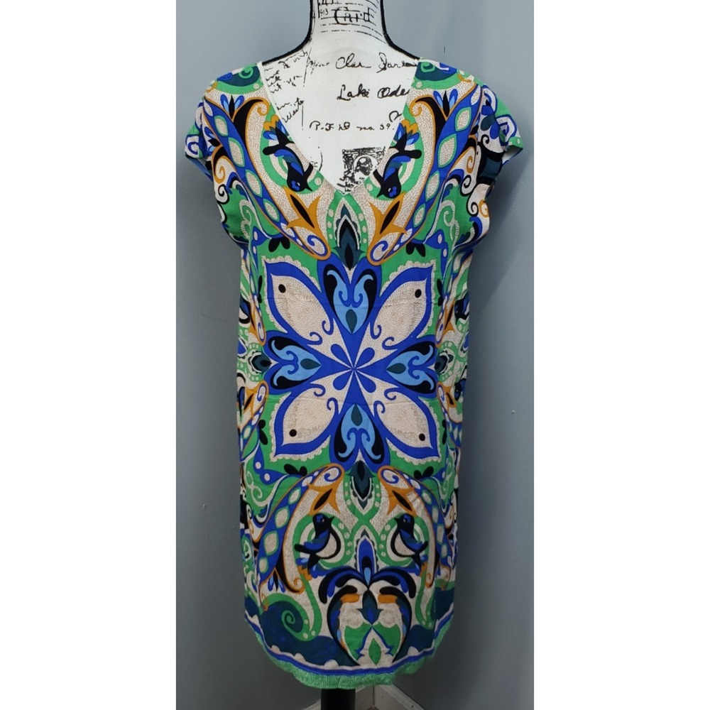 Maeve Shift Dress Womens Small Multi Paisley Lined Viscose Cap Sleeve V-Neck‎